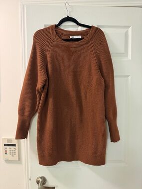 Zara Burnt Orange Ribbed Pullover Sweater Dress
